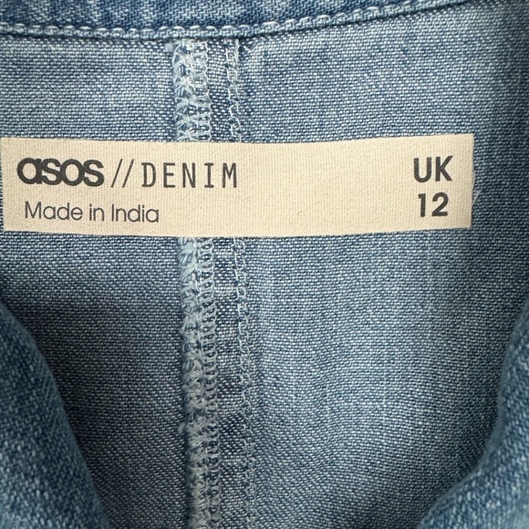 ASOS Blue Denim Long Sleeve Snap Front Mini Shirt Dress 8 - Picture 4 of 7
